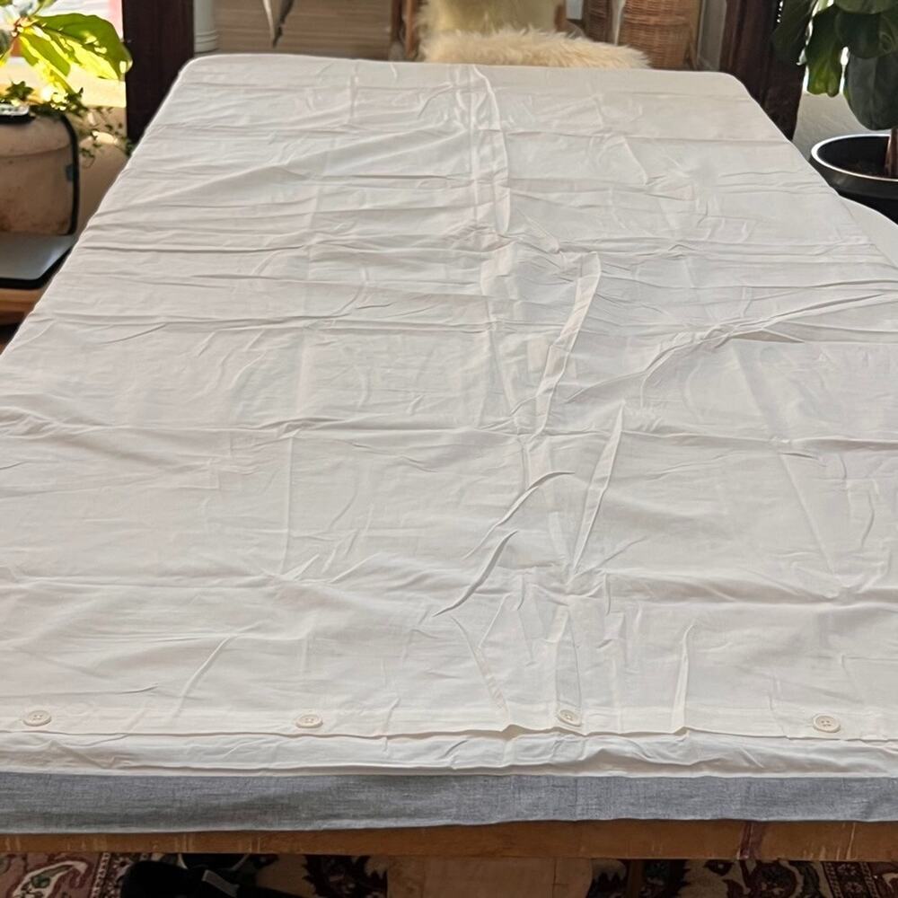 Ikea 65 x 85" Duvet Cover White W/ Gray Border 100% Cotton Button Closure